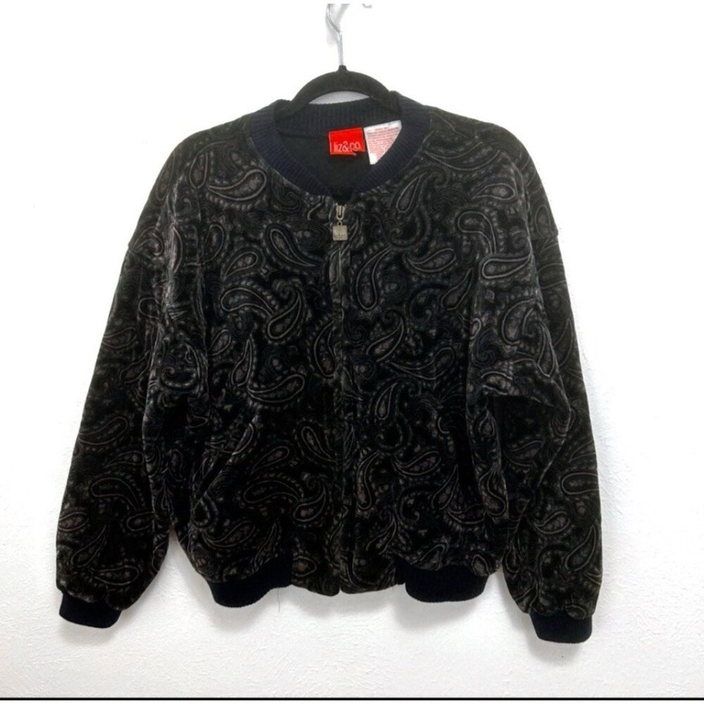 VTG 90s Liz & Co Sz S Purple Gray Paisley Cotton Coat Quilted Bomber Jacket Zip